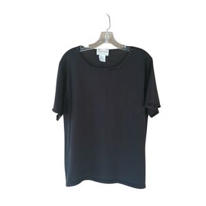 Victor Costa Vintage Black Scoop Neck Short Sleeved Silk Blend Sweater Size 1X